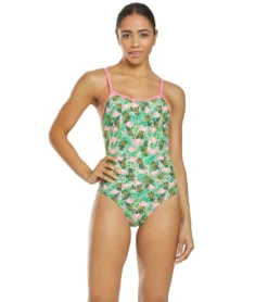 Flamingo Frenzy Thin Strap One Piece Swimsuit -Outlet Tide Wisp Store 5667011887272 pinkgreenmulti 4a