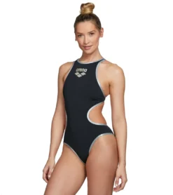 Arena Women's One Big Logo One Piece Swimsuit -Outlet Tide Wisp Store 5667733176488 blacksilver 5a