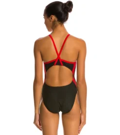 Poly Splice Thin Strap One Piece Swimsuit -Outlet Tide Wisp Store 5671947075752 blackred 3a