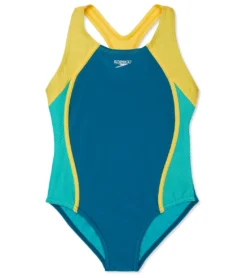 Speedo Girls' Mesh Splice Thick Strap One Piece Swimsuit (Big Kid)