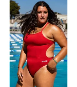 Arena Women's Solid MaxLife Light Drop Back One Piece Swimsuit -Outlet Tide Wisp Store 6609562435752 redmetallicsilver 3a