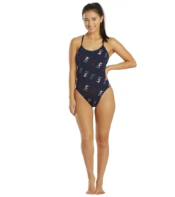 Women's Cascading TYR Print Cutoutfit One Piece Swimsuit -Outlet Tide Wisp Store 6663769489576 redwhiteblue 4a