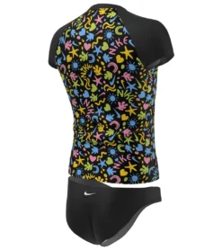 Nike Girls' Fun Forest Short Sleeve Top Bikini Set (Big Kid) -Outlet Tide Wisp Store 7187163545768 black 3a