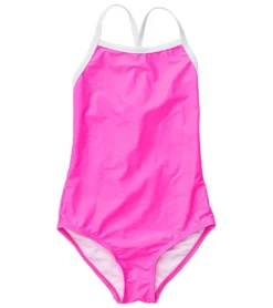 Girls' Neon Queen Pink X Back Tie Swimsuit (Little Kid, Big Kid)