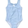 Girls' Powder Blue Sustainable Stripe Bow Swimsuit (Baby, Toddler)