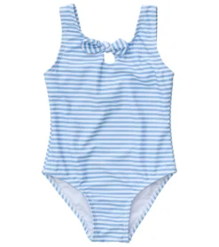 Girls' Powder Blue Sustainable Stripe Bow Swimsuit (Baby, Toddler)