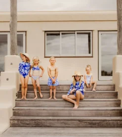 Girls' Powder Blue Sustainable Stripe Bow Swimsuit (Baby, Toddler) -Outlet Tide Wisp Store 7217023582376 blue 6a