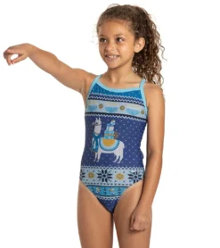Granny Sweater Llamakah Thin Strap One Piece Swimsuit Youth (22-28) -Outlet Tide Wisp Store 7362716139688 blue 4a