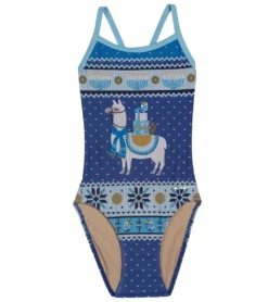 Granny Sweater Llamakah Thin Strap One Piece Swimsuit Youth (22-28) -Outlet Tide Wisp Store 7362716139688 blue 5a