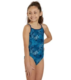 Coral Reef Thin Strap One Piece Swimsuit Youth (22 - 28) -Outlet Tide Wisp Store 7595550802088 blue 3a