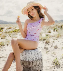 Girls' Diving Diva One Shoulder Frill One Piece Swimsuit (Toddler, Little Kid, Big Kid) -Outlet Tide Wisp Store 7601446486184 pink 6a