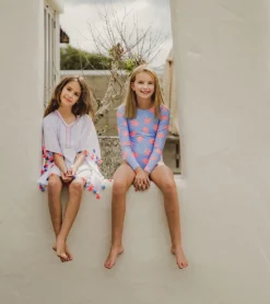 Girls' Beach Bloom Long Sleeve One Piece Swimsuit (Toddler, Little Kid, Big Kid) -Outlet Tide Wisp Store 7631513190568 blue 3a