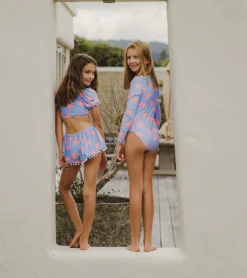 Girls' Beach Bloom Long Sleeve One Piece Swimsuit (Toddler, Little Kid, Big Kid) -Outlet Tide Wisp Store 7631513190568 blue 4a