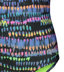 Under Armour Girls' UA Watercolor Drip One Piece Swimsuit (Big Kid) -Outlet Tide Wisp Store 7648577552552 black 3a