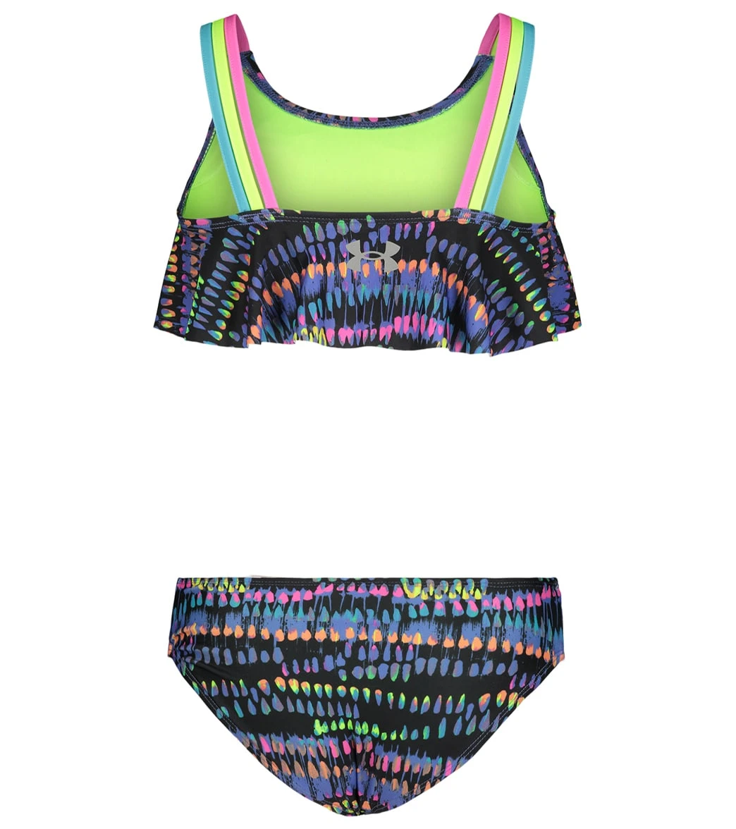 Under Armour Girls' UA Watercolor Drip Flutter Two Piece Bikini Set (Big Kid) 2 Under Armour Girls' UA Watercolor Drip Flutter Two Piece Bikini Set (Big Kid) - Image 2