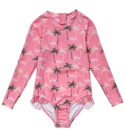 Girls' Palm Paradise Long Sleeve One Piece Swimsuit (Toddler, Little Kid, Big Kid)