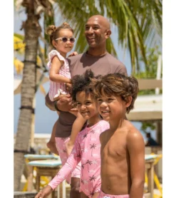 Girls' Palm Paradise Long Sleeve One Piece Swimsuit (Toddler, Little Kid, Big Kid) -Outlet Tide Wisp Store 7652779131048 pink 3a