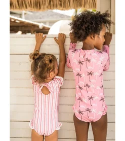 Girls' Palm Paradise Long Sleeve One Piece Swimsuit (Toddler, Little Kid, Big Kid) -Outlet Tide Wisp Store 7652779131048 pink 4a