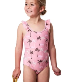 Girls' Palm Paradise Frill Strap One Piece Swimsuit (Toddler, Little Kid, Big Kid) -Outlet Tide Wisp Store 7652779327656 pink 3a