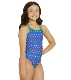 Rainbow Heart Thin Strap One Piece Swimsuit Youth (22-28)